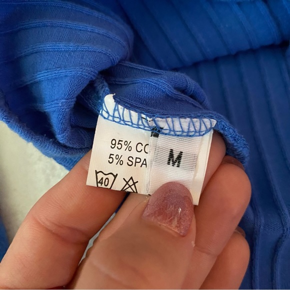 ROMWE Women’s Ribbed Pleated Off-The-Shoulder Long Sleeve Crop Top blue, size M - Picture 6 of 7